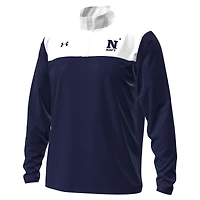 Pull Under Armour bleu marine/blanc pour homme, avec fermeture éclair quart de tour, motif Midshipmen vert et marine
