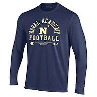 Men's Under Armour Navy Midshipmen 2025 Sideline Football Performance Cotton Long Sleeve T-Shirt