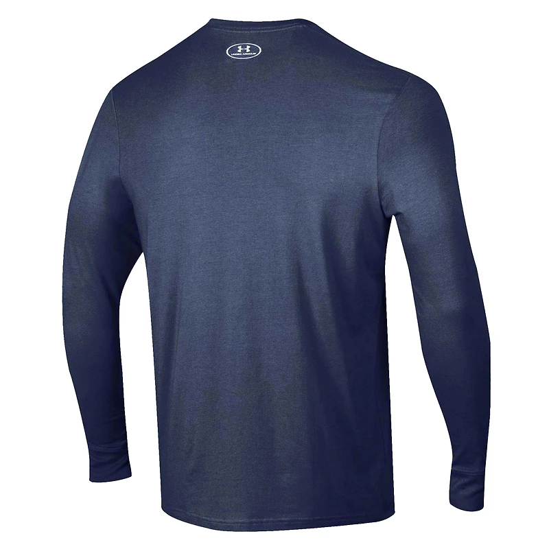 Men's Under Armour Navy Midshipmen 2025 Sideline Football Performance Cotton Long Sleeve T-Shirt