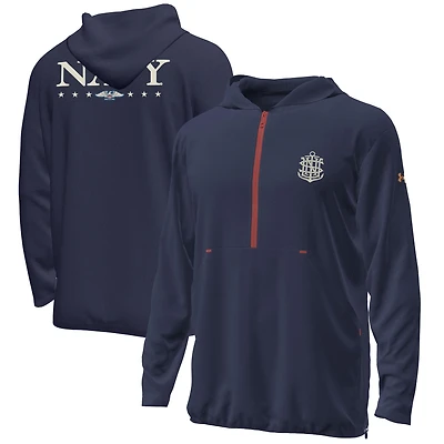 Men's Under Armour Navy Midshipmen 250th Anniversary Uniform Sideline Collection Motion Quarter-Zip Hoodie