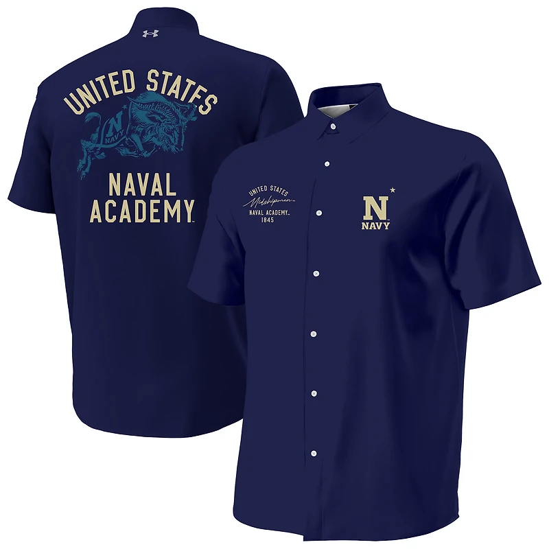 Men's Under Armour Navy Midshipmen Gameday Armourfuse Camp Button-Up Shirt