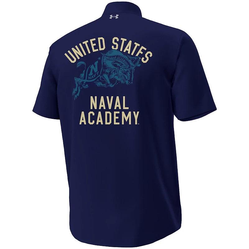 Chemise boutonnée Under Armour Midshipmen Gameday Armourfuse Camp pour homme Bleu marine