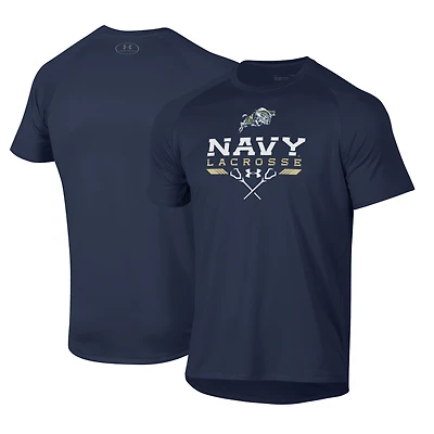 Men's Under Armour Gray Navy Midshipmen Lacrosse Icon Raglan Performance T-Shirt