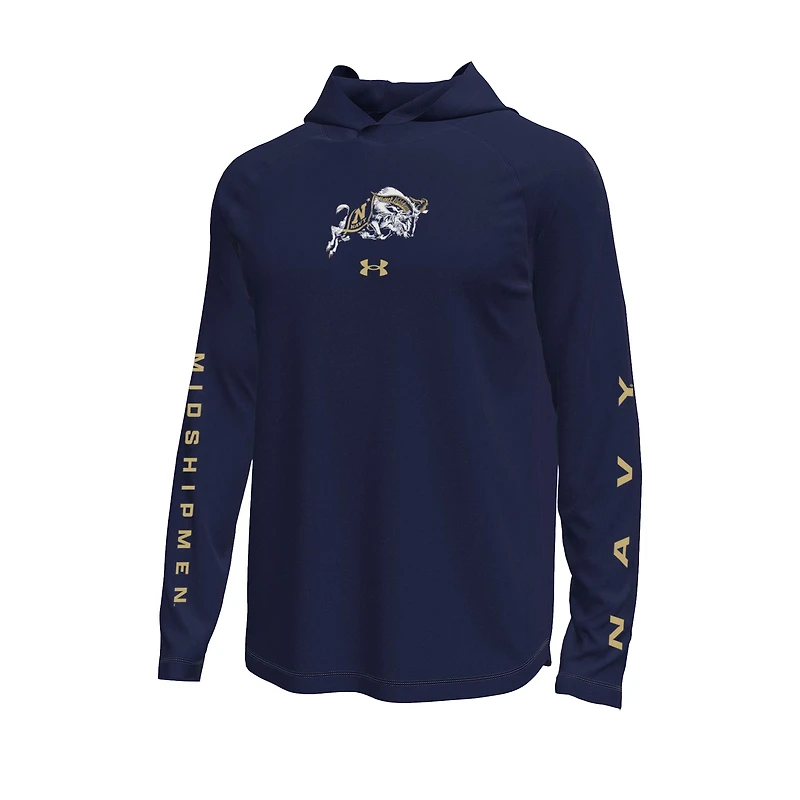T-shirt à capuche et manches longues Under Armour Midshipmen Tech Stretch pour homme Bleu marine