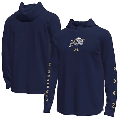 T-shirt à capuche et manches longues Under Armour Midshipmen Tech Stretch pour homme Bleu marine