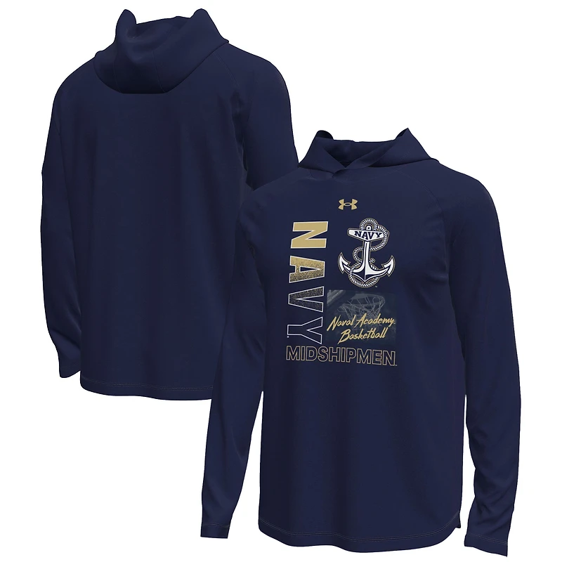 Men's Under Armour Navy Midshipmen Unity Shooting Long Sleeve Hooded T-Shirt