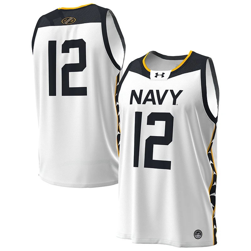 Men's Under Armour #12 White Navy Midshipmen Jolly Rogers Alternate Replica Basketball Jersey