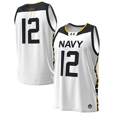 Men's Under Armour #12 White Navy Midshipmen Jolly Rogers Alternate Replica Basketball Jersey
