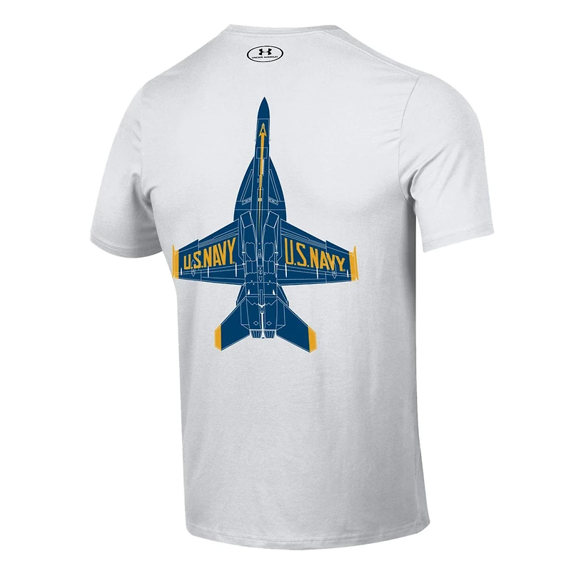 T-shirt Under Armour pour hommes, Midshipmen Blue Angels, blanc et bleu marine