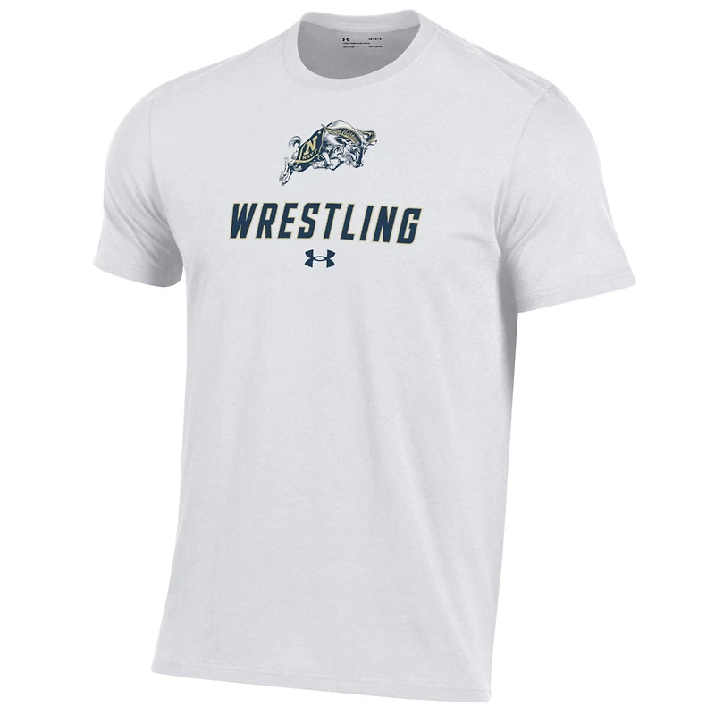 Men's Under Armour White Navy Midshipmen Wrestling Performance T-Shirt