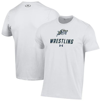 Men's Under Armour White Navy Midshipmen Wrestling Performance T-Shirt