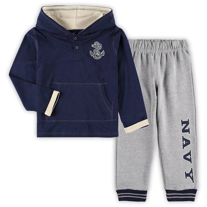 Ensemble sweat à capuche et pantalon de survêtement Colosseum pour tout-petit, bleu marine/gris chiné, motif coquelicots.