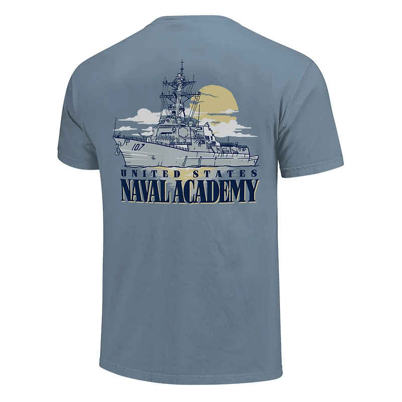 T-shirt unisexe Image One Blue Navy Midshipmen Hyper Local Naval Ship Sunset