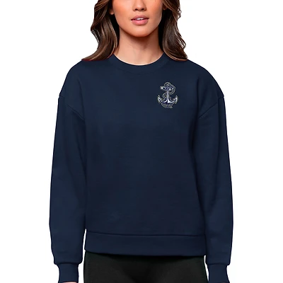 Women's Antigua Navy Midshipmen Logo Victory Crewneck Pullover Sweatshirt