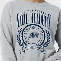 Women's Champion  Heather Gray Navy Midshipmen Academic Crest Powerblend Crewneck Sweatshirt