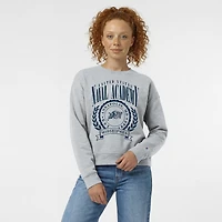 Sweat-shirt à col rond Powerblend gris chiné marine pour femme, modèle Midshipmen Academic Crest, de la marque Champion.