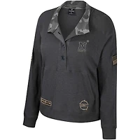 Women's Colosseum  Heather Charcoal Navy Midshipmen OHT Military Appreciation Payback Henley Thermal Sweatshirt