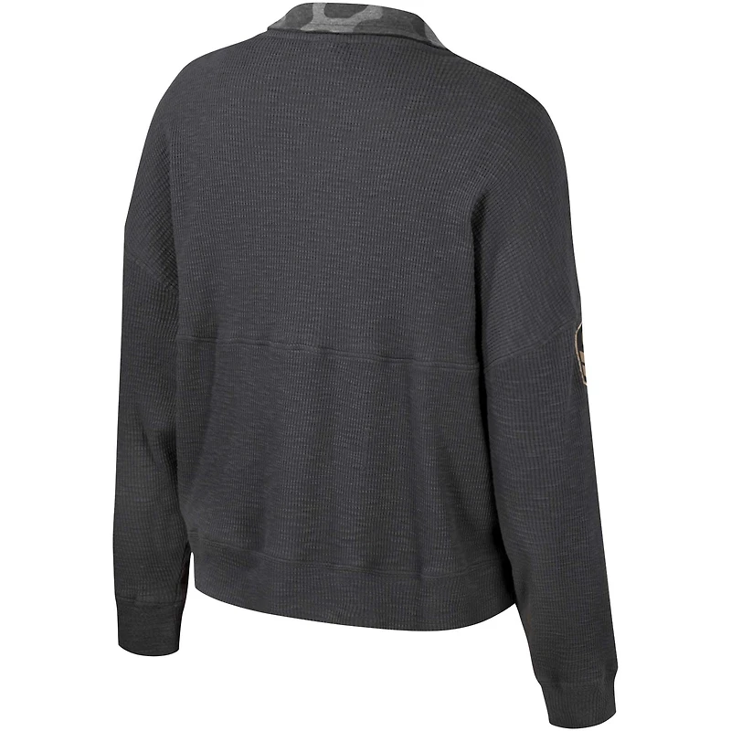 Women's Colosseum  Heather Charcoal Navy Midshipmen OHT Military Appreciation Payback Henley Thermal Sweatshirt