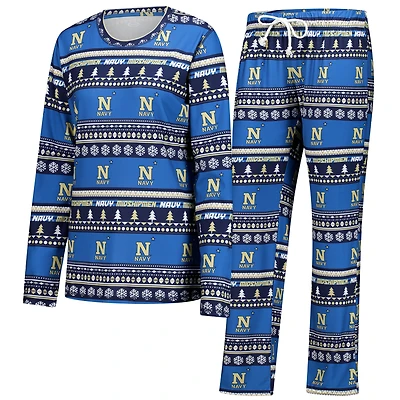 Women's Concepts Sport Navy Midshipmen Ugly Sweater Holiday Long Sleeve Top & Pants Sleep Set