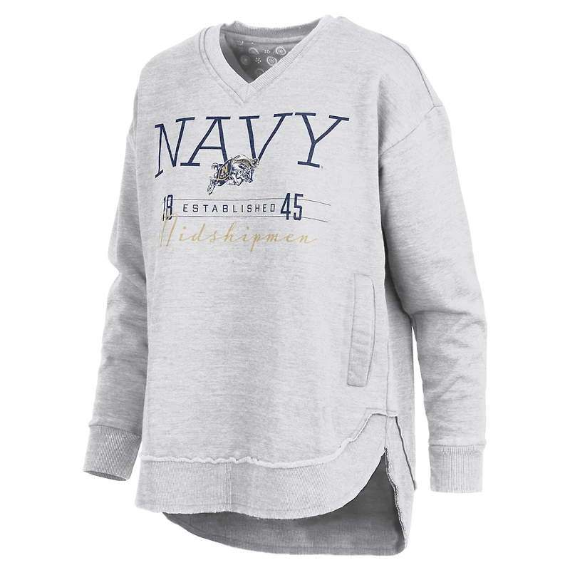 Women's Pressbox Heather Gray Navy Midshipmen Marcus East Hall Poncho V-Neck Sweatshirt