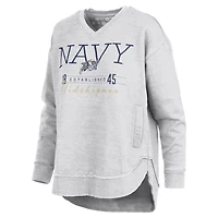 Women's Pressbox  Heather Gray Navy Midshipmen Marcus East Hall Poncho V-Neck Sweatshirt