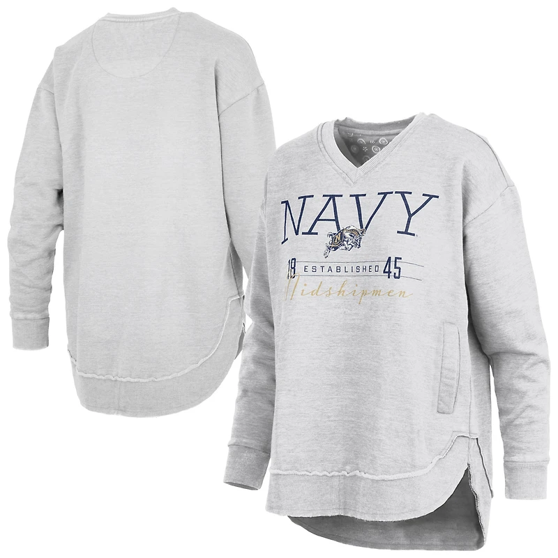 Women's Pressbox Heather Gray Navy Midshipmen Marcus East Hall Poncho V-Neck Sweatshirt
