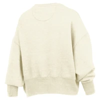Women's Pressbox Natural Navy Midshipmen Oversized Waist-Length Crewneck Sweatshirt
