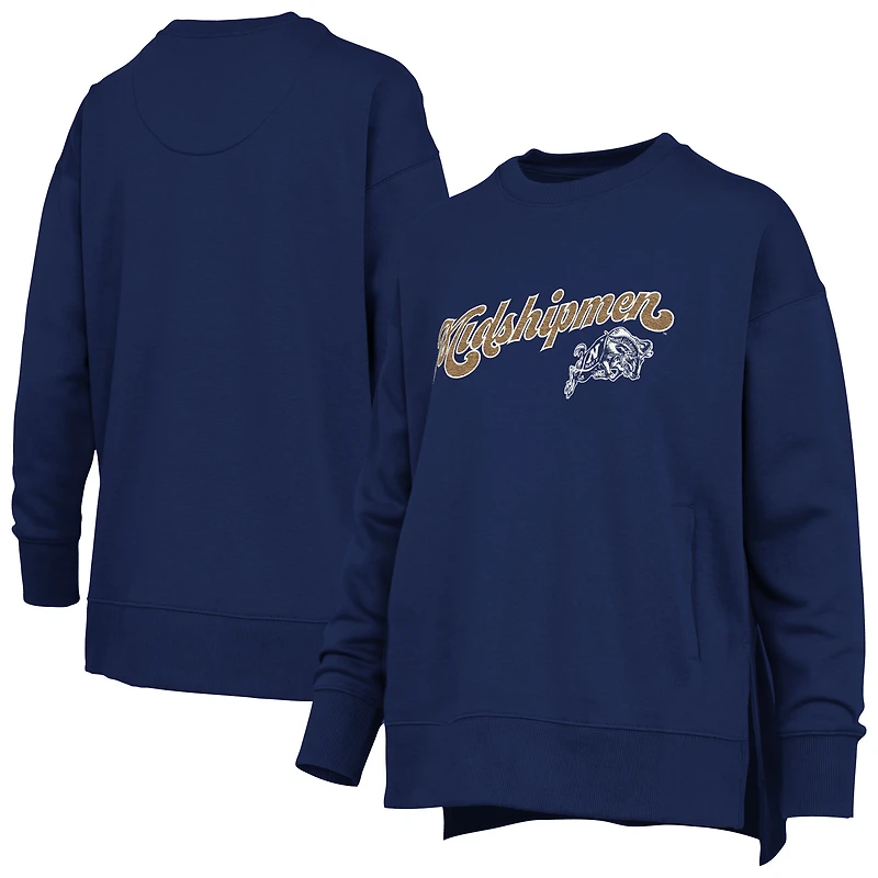 Women's Pressbox Navy Midshipmen Bonanza Chenille Harper Script Sweatshirt