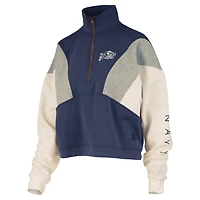 Women's Pressbox  Navy Midshipmen Ferrara Color Block Quarter-Zip Sweatshirt