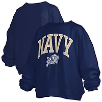 Sweat-shirt oversize à col rond pour femme, bleu marine, avec logo Janise Midshipmen, longueur la taille