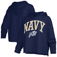 Women's Pressbox  Navy Midshipmen Nelson Arch Over Logo Long Sleeve Hooded Slub T-Shirt