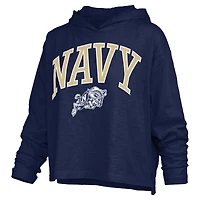 Women's Pressbox  Navy Midshipmen Nelson Arch Over Logo Long Sleeve Hooded Slub T-Shirt