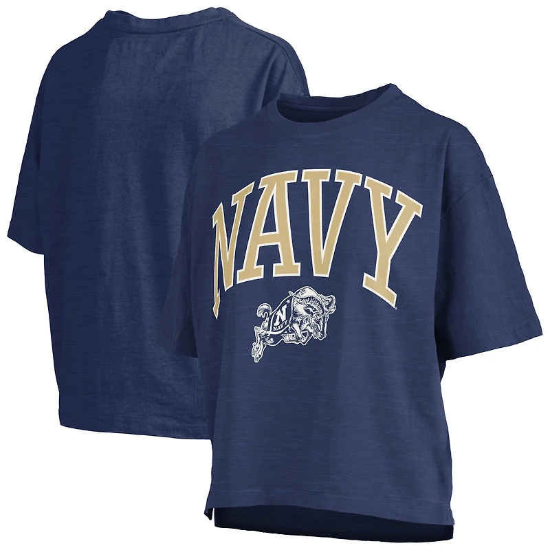 Women's Pressbox Navy Midshipmen Nelson Arch Over Logo Waist Length Oversized Slub T-Shirt