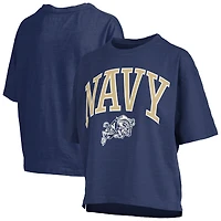 Women's Pressbox Navy Midshipmen Nelson Arch Over Logo Waist Length Oversized Slub T-Shirt