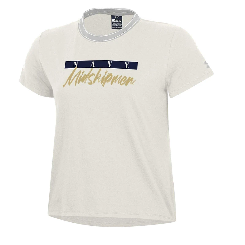 T-shirt Under Armour Midshipmen Iconic pour femme, blanc et bleu marine