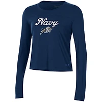 Women's Under Armour Navy Midshipmen Vault Cropped Long Sleeve T-Shirt