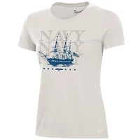 T-shirt Under Armour Stone Navy Midshipmen pour femme, collection Sideline, 250e anniversaire de l'uniforme.