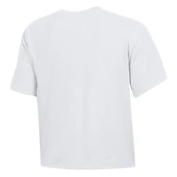 Women's Under Armour White Navy Midshipmen Essentials Icon Ultra-Soft Tri-Blend Boxy Cropped T-Shirt