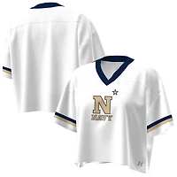 T-shirt court à col en V et coupe carrée pour femme Under Armour Midshipmen blanc bleu marine