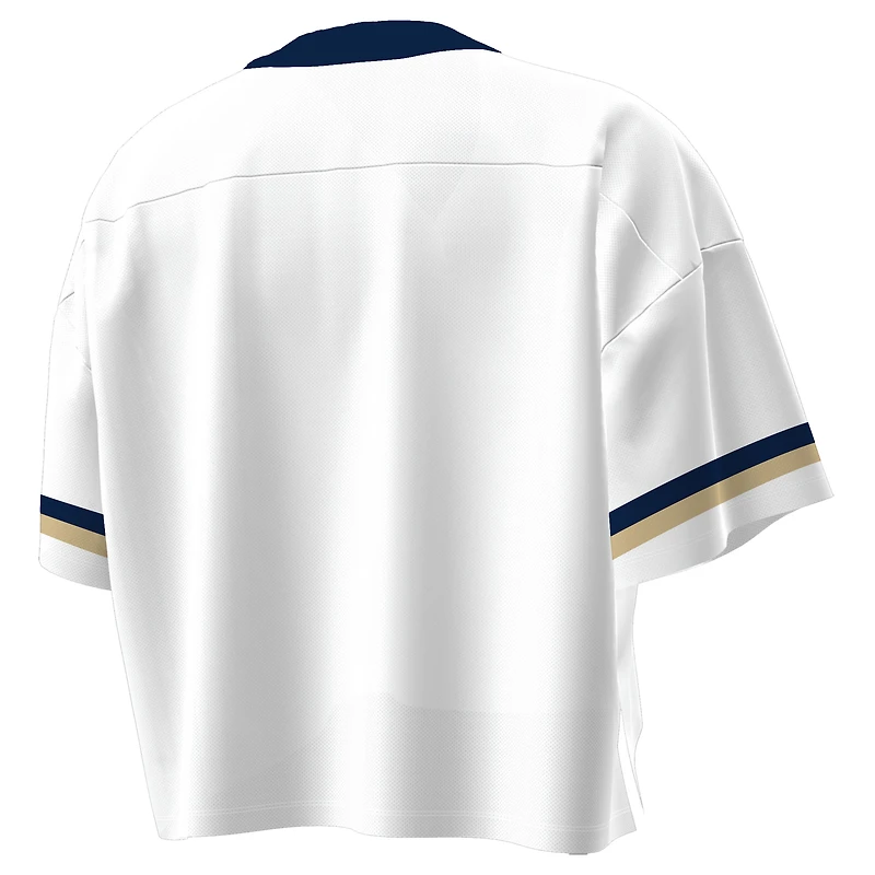 Women's Under Armour White Navy Midshipmen Fashion Jersey Boxy Cropped V-Neck T-Shirt