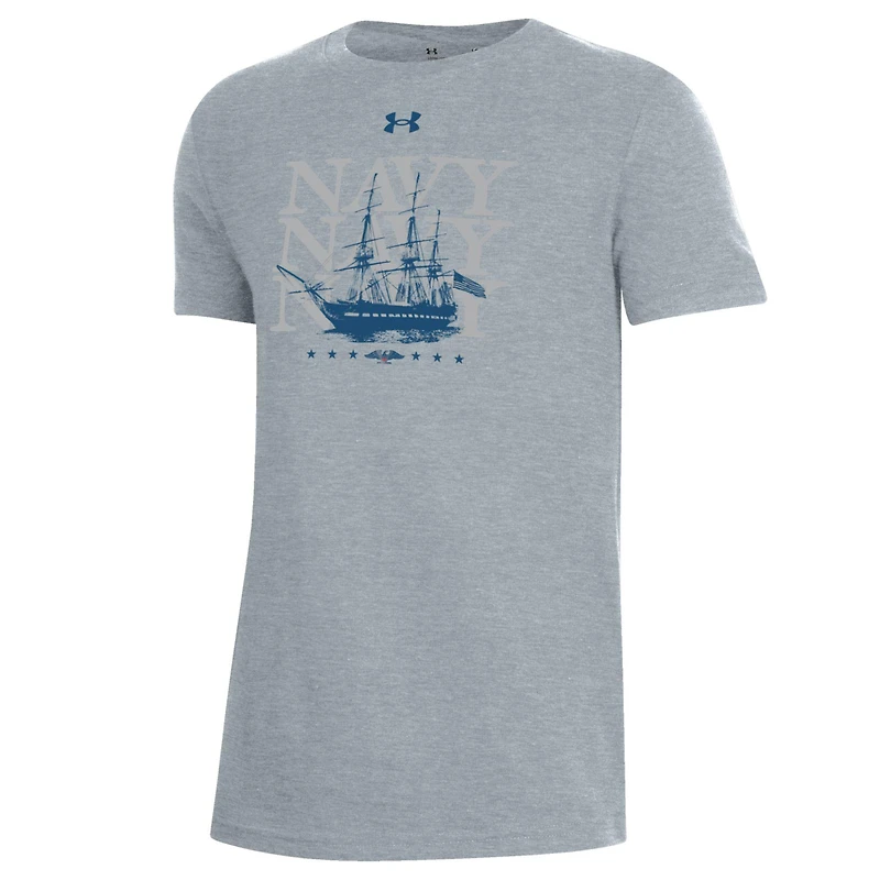 T-shirt Under Armour gris marine pour jeunes, collection spéciale 250e anniversaire des Midshipmen