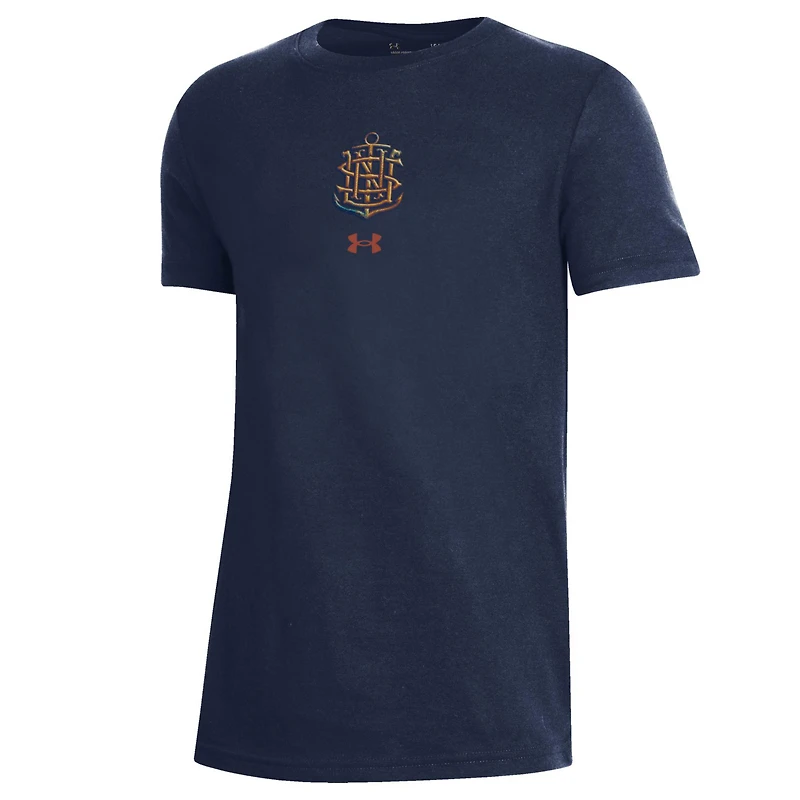 T-shirt Under Armour Navy pour jeunes, collection spéciale 250e anniversaire des aspirants de la marine.