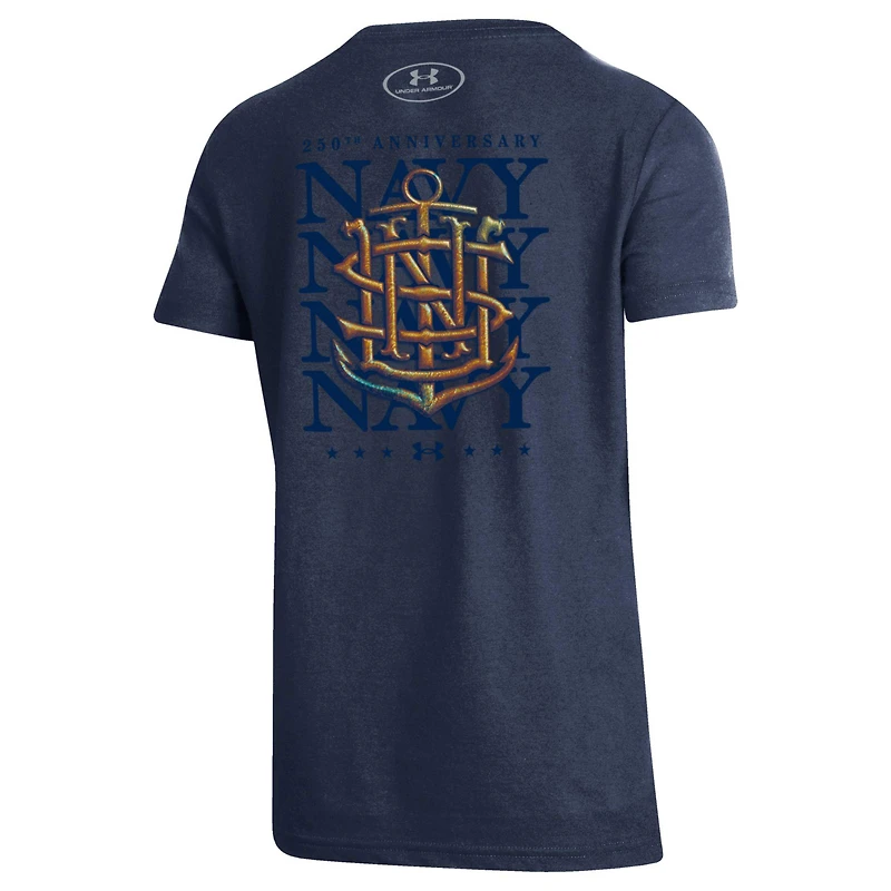 Youth Under Armour Navy Midshipmen 250th Anniversary Uniform Sideline Collection T-Shirt