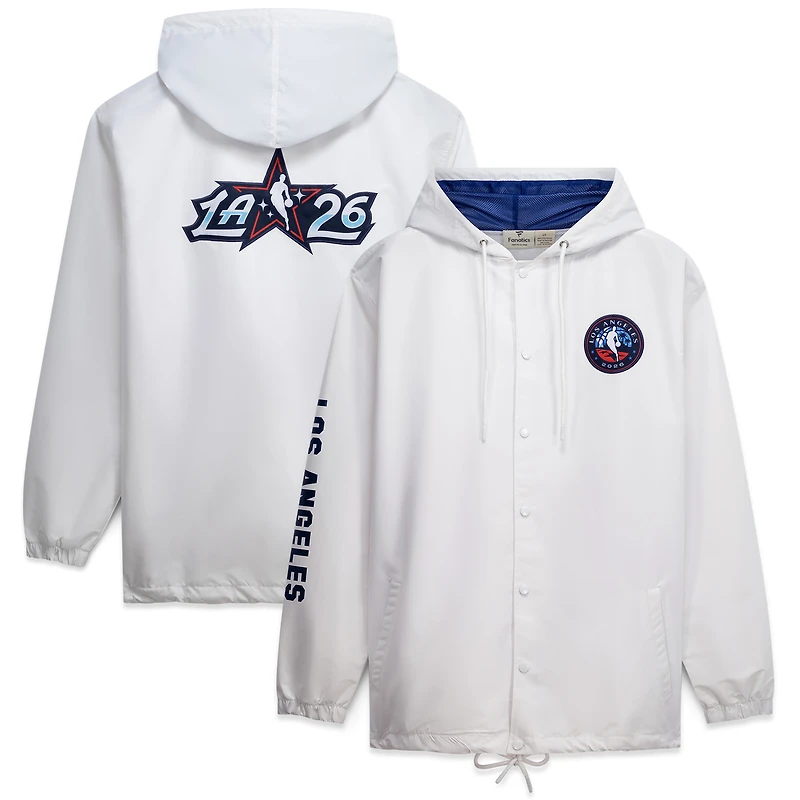 Veste à capuche blanche Fanatics pour homme, édition spéciale NBA All-Star Game 2026, fermeture boutons-pression.
