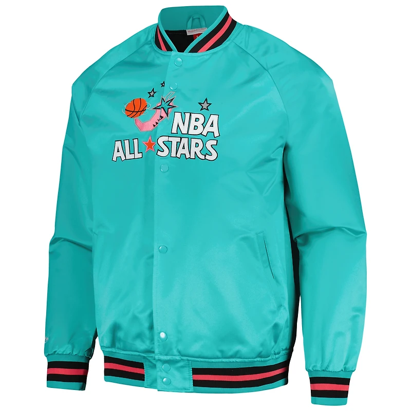 Veste à bouton-pression intégrale raglan pour hommes Mitchell & Ness Sarcelle Hardwood Classics 1996 NBA All-Star Game