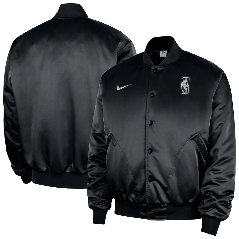 Men's Nike  Black NBA Authentic Lenticular Woven Satin Full-Snap Therma-FIT Jacket