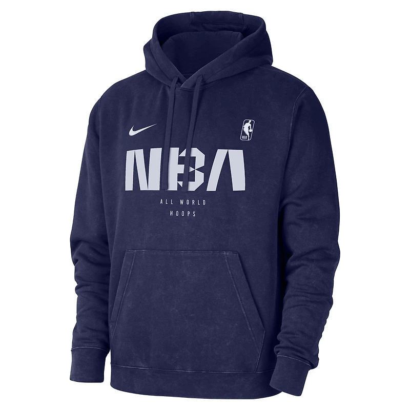 Men's Nike Blue NBA All World Hoops Club Washed Pullover Hoodie