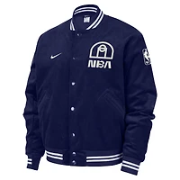 Men's Nike Blue NBA All World Hoops Team 31 Trend Corduroy Full-Snap Bomber Jacket