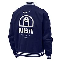 Men's Nike Blue NBA All World Hoops Team 31 Trend Corduroy Full-Snap Bomber Jacket