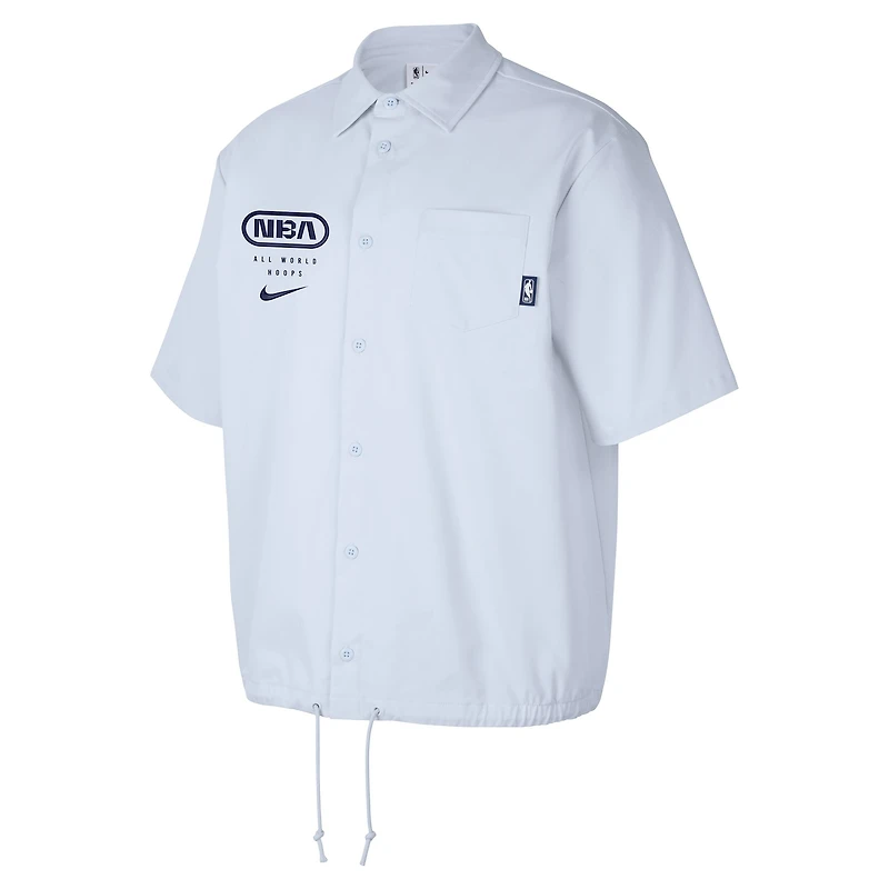 Men's Nike Gray NBA All World Hoops Short Sleeve Button-Up Coaches Top